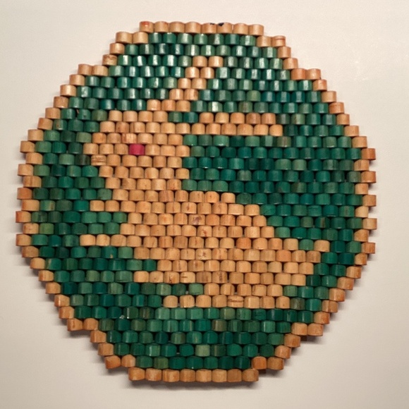 Vintage Wood Bead Trivet Rabbit Design Easter Decor - Picture 1 of 5